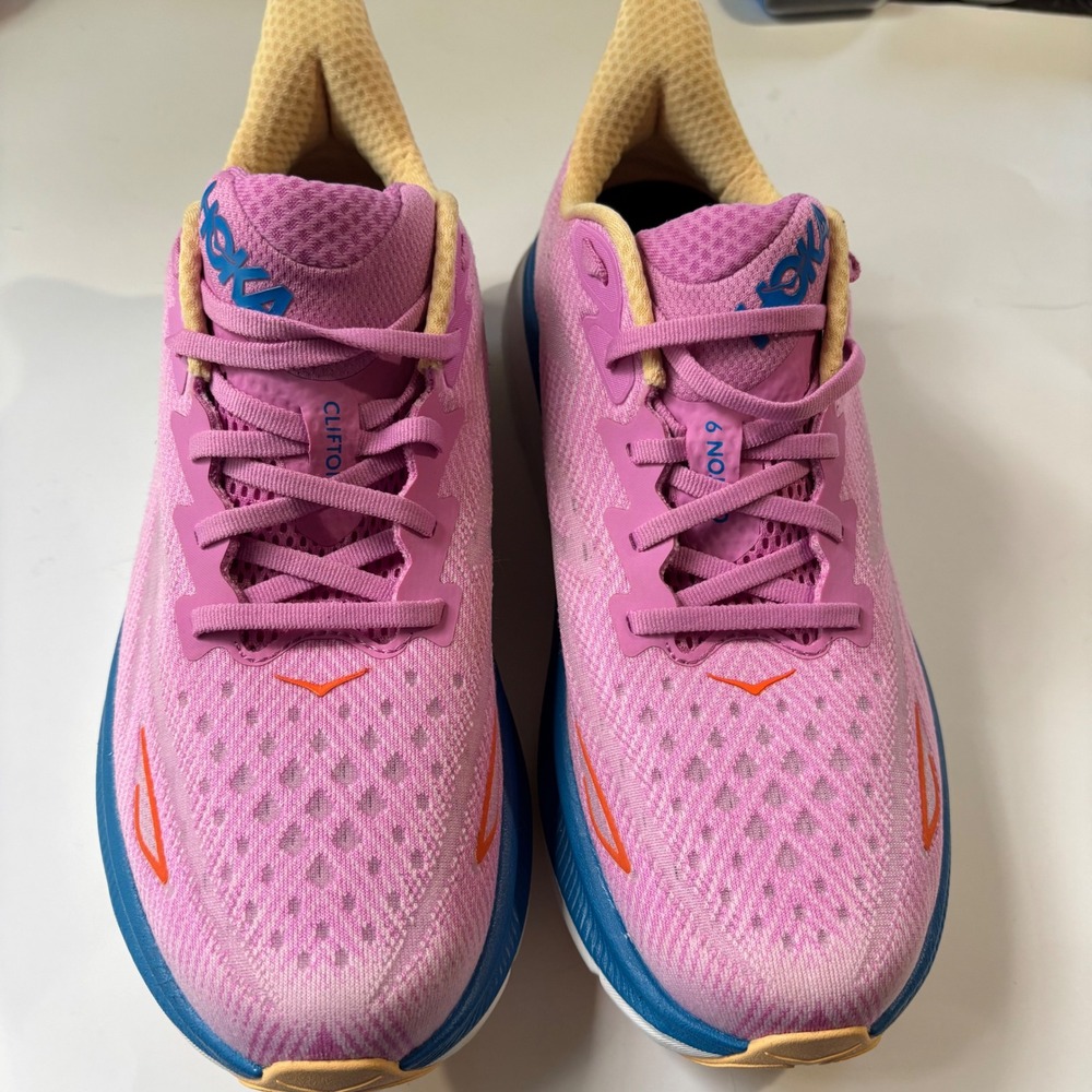 Hoka Clifton 9 Running Shoes Womens 11 Pink Blue NWOB 1127896 CSLC Road Runner